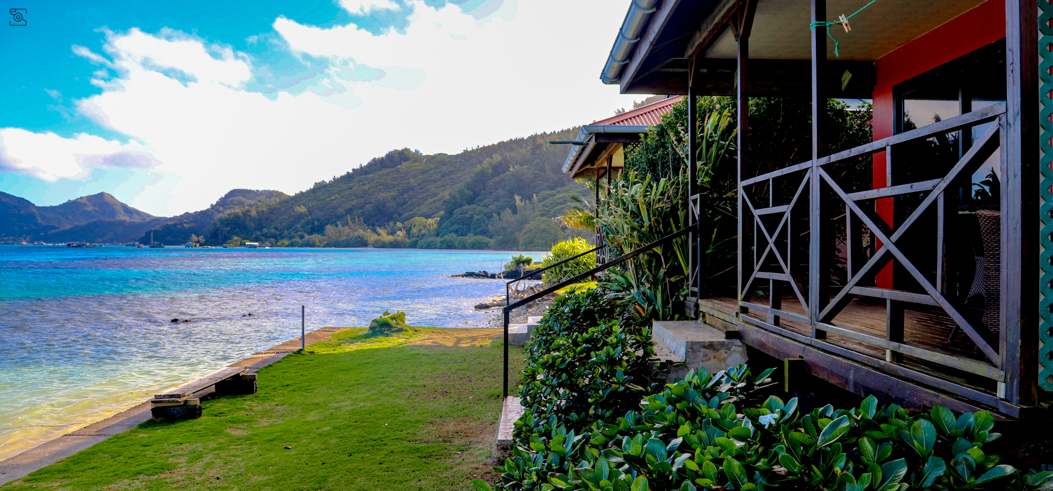 Bungalow en bord de mer en Polynésie française avec vue sur le lagon